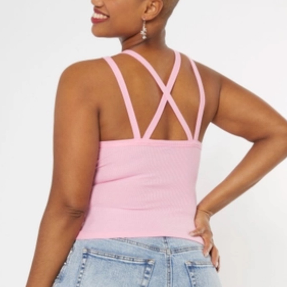 pink cross back tank top